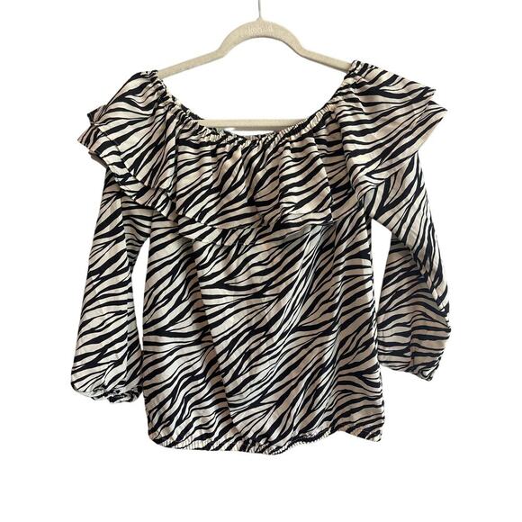NWT Michael Michael Kors Women's Stadium Ruffle Blouse Zebra Print Size Small - Picture 2 of 5